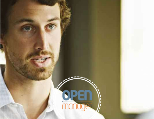 young man on the cover of Mersen Open Manager leaflet