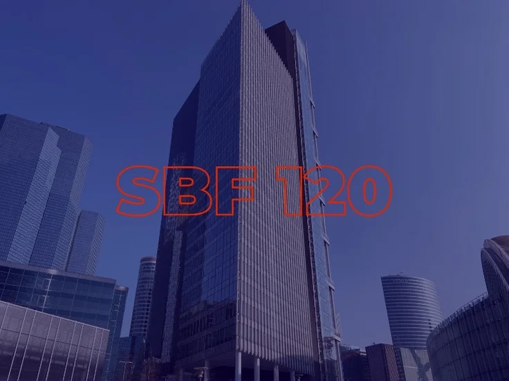 Trinity Tower in the background with a blue filter and SBF 120 written in orange 